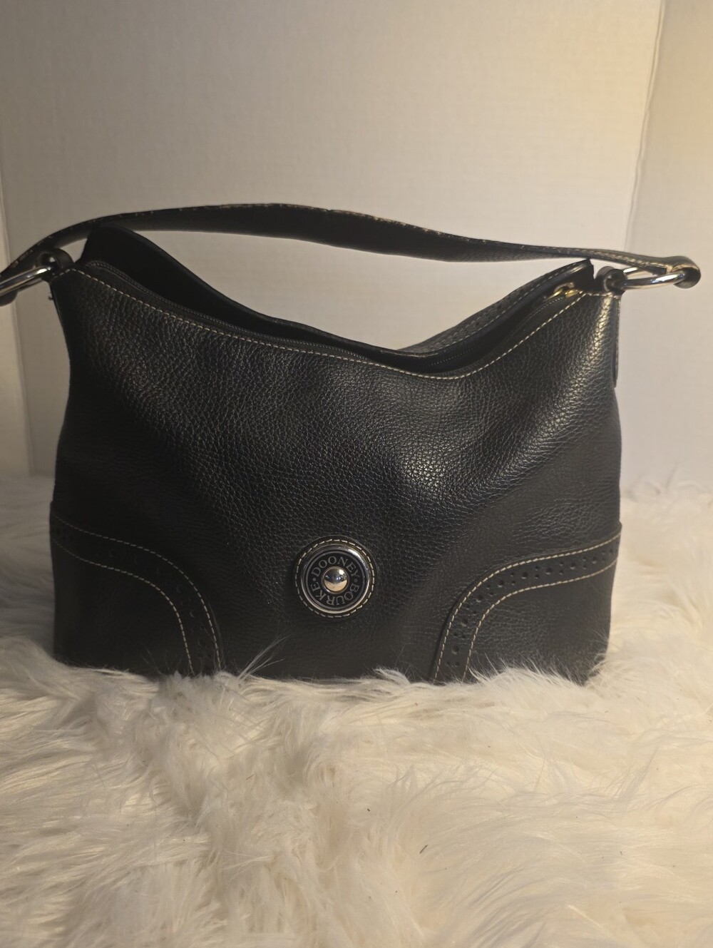 Dooney & Bourke Vintage Black Pebbled Leather Shoulder Bag Handbag with Tassel